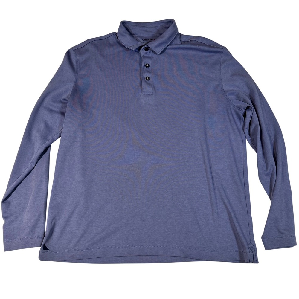 UNTUCKit Men Long Sleeve Polo Shirt Large Blue Purple 100% Cotton Jersey Pinhole